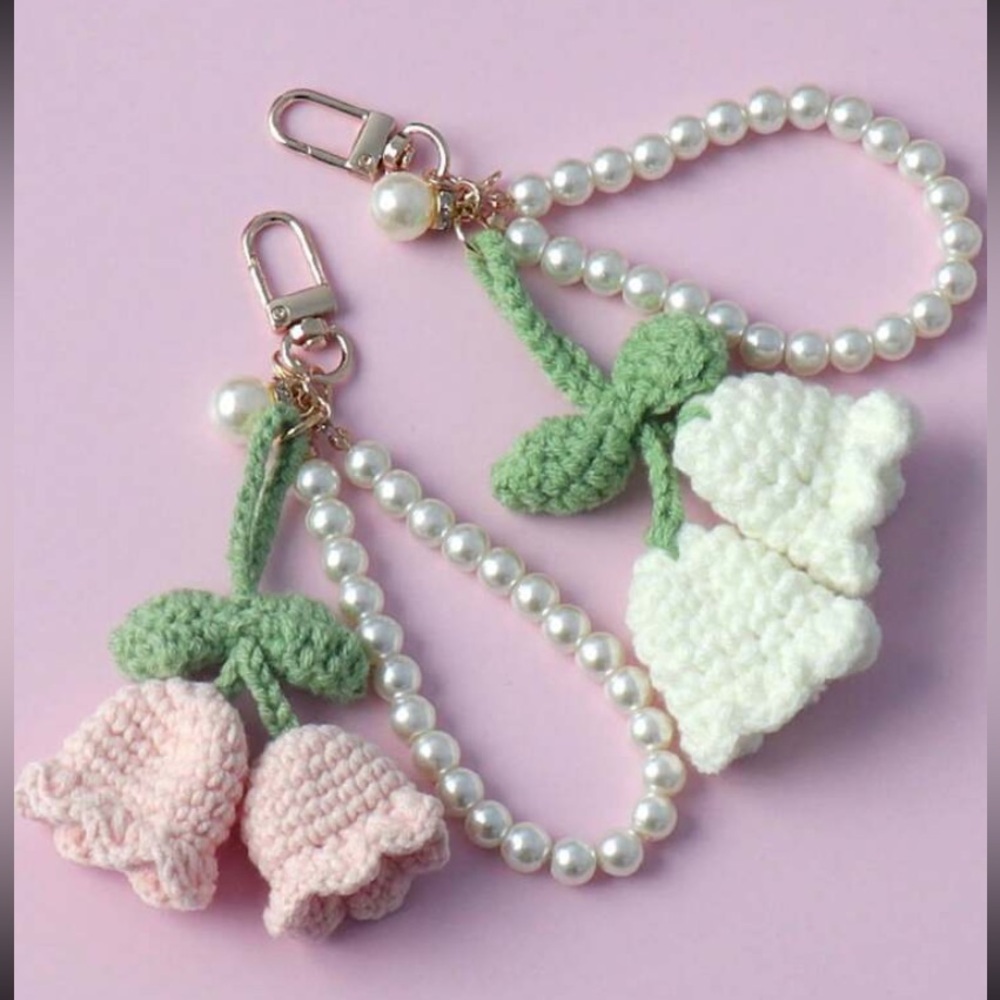Handmade Pearl and Crochet Flower Keychain buy 2 get 1 free